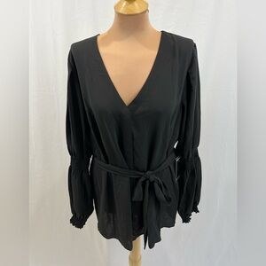 Eloquii Black Belted Button Up Blouse Size 16 Minimalist Whimsigoth‎ Officewear
